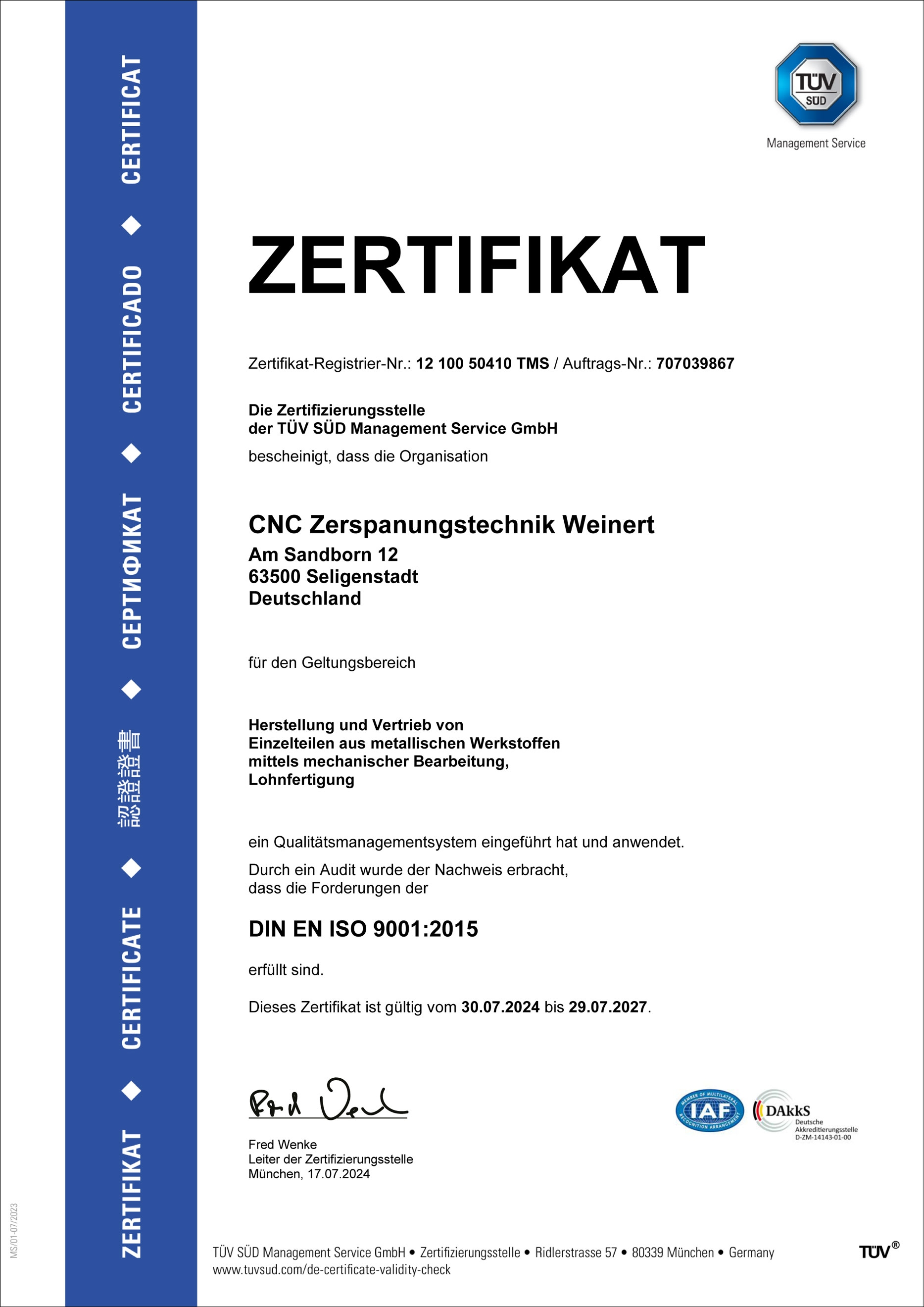 Zertifikat ISO 9001